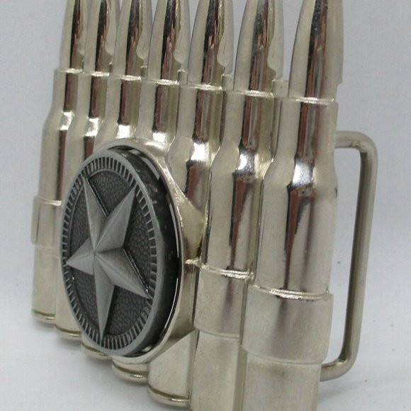 Silver Seven Bullet Spinning Star Belt Buckle - Picture 6 of 7